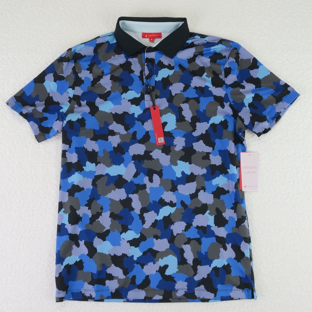 Redvanly Golf Polo Shirt Mens Medium Blue‎ Camo Water Color Print